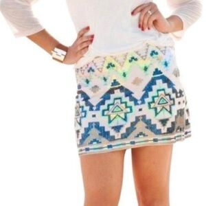 EXPRESS Sequin Aztec Mini Skirt Blush Pink Small